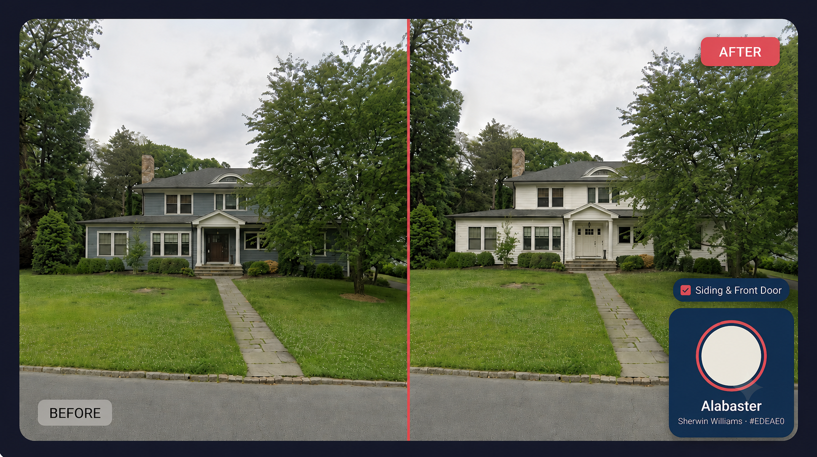 Before and after exterior paint rendering